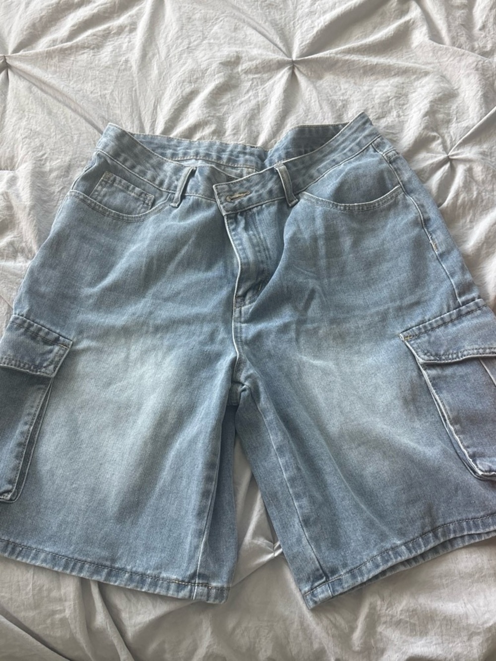 SHEIN Light Blue Denim Cargo Shorts